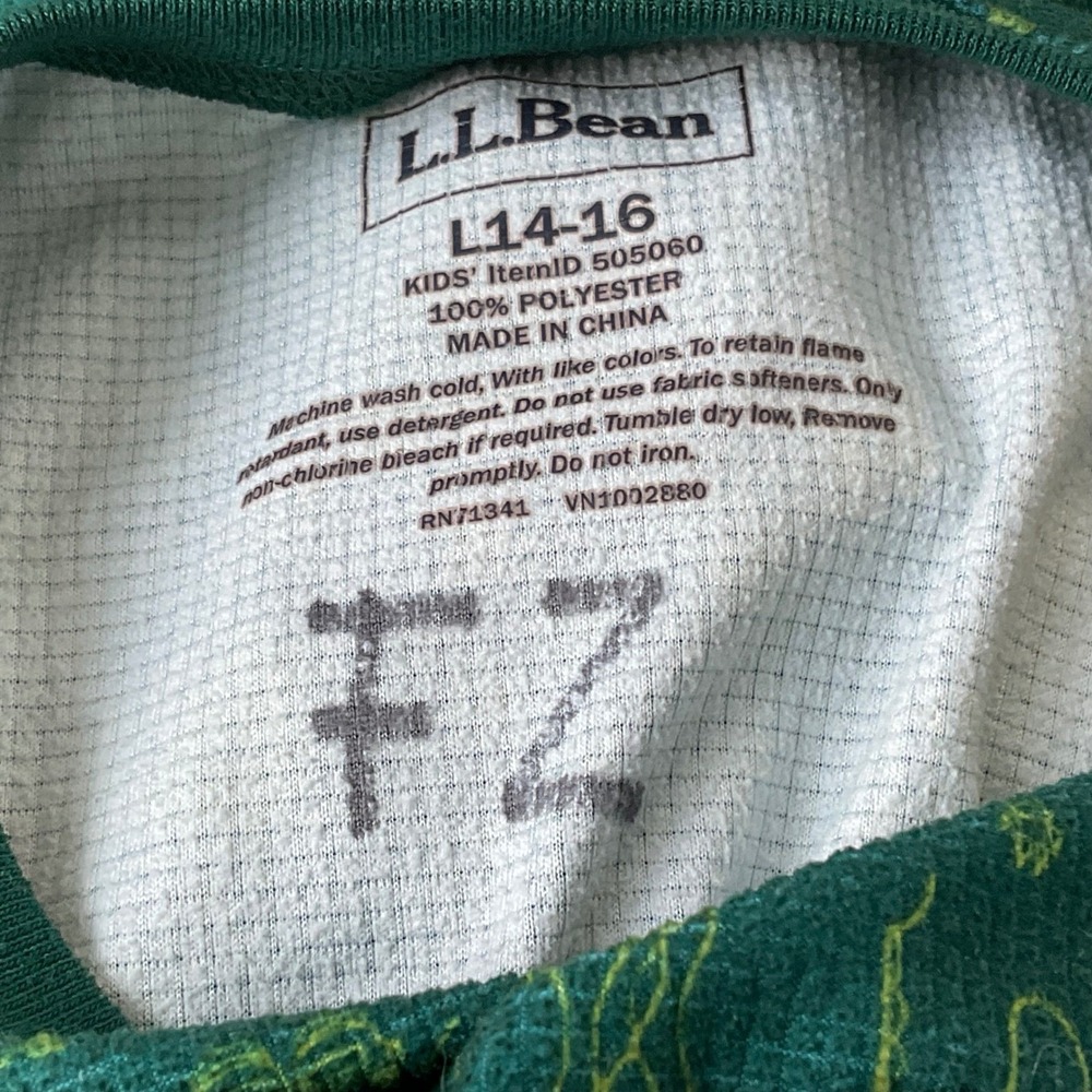 LL Bean Kids Long Base Layer Teal Green Size L 14-16 Polyester pajamas - Picture 8 of 8